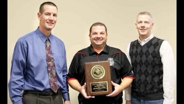 Picture of Harlan Fire Department receiving Fire Department of the Year from Iowa Fire Association.
